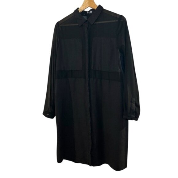 DO+BE black sheer paneled long sleeve button front dress size S - Picture 1 of 7